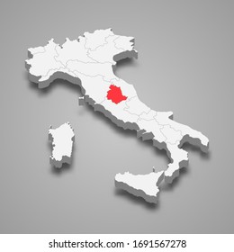 Umbria region location within Italy 3d map