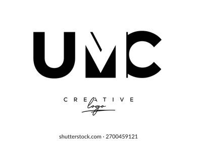 UMC Creative Elegant Monogram logo Design Featuring Bold Modern Typography With a Stylish Gold Accent And Artistic Black Brush Stroke Background. This Minimal And Creative Letter Logo.