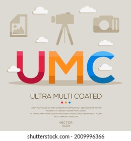 UMC mittlere (Ultra-Multi-beschichtete) Abkürzungen, Buchstaben und Symbole, Vektorgrafik.