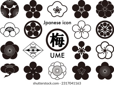 Ume blossom Japanese family crest set