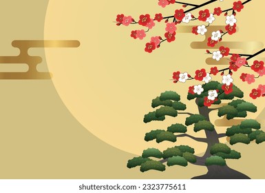 Ume  Pine  Moon  Japanese Pattern  Background