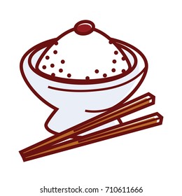 Umeboshi rice in big bowl with wooden chopsticks