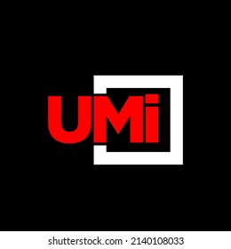 UMI company name initial letters monogram. UMI fictional typography vector icon.
