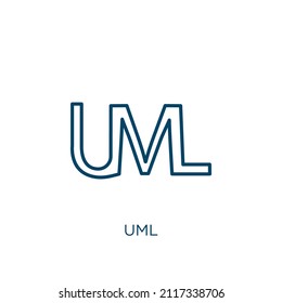 uml icon. Thin linear uml outline icon isolated on white background. Line vector uml sign, symbol for web and mobile