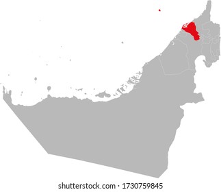 Estado de Umm al-Quwain destacado en el mapa de los Emiratos Árabes Unidos. Conceptos y antecedentes empresariales.