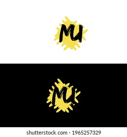 UM,MU Letter Logo Design with Yellow ink, Brush Grunge Artistic Logo style modern isolated on white background. Can be used as  business, Brands, Mascot.