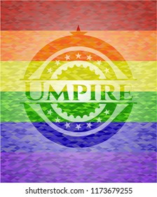 Umpire emblem on mosaic background with the colors of the LGBT flag