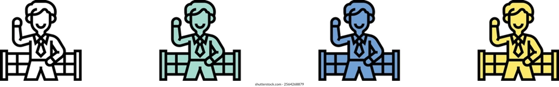 umpire icon. Outline, Green, Blue and Yellow Style Design Isolated On White Background