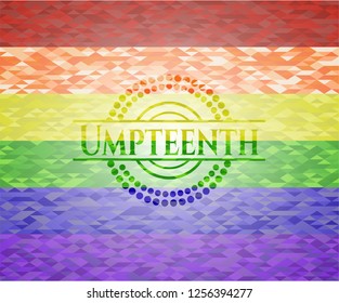 Umpteenth emblem on mosaic background with the colors of the LGBT flag