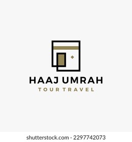 Umrah Kaaba Hajj Tour Travel Outline Logo Vector Icon Illustration