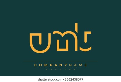 Projeto de logotipo de letra abstrata UMT. Design de logotipo comercial moderno com tipografia abstrata e estilo contemporâneo