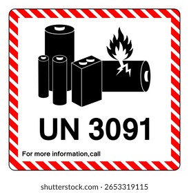 UN 3091 Bateria De Lítio Símbolo Sinal, Ilustração Vetorial, Isolar No Fundo Branco Etiqueta .EPS10