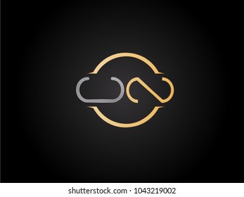 UN circle Shape Letter logo Design in silver gold color

