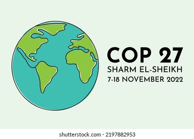 UN Climate Change Conference 2022 UNFCCC COP 27 vector banner design with planet outline color icon. International climat change summit poster