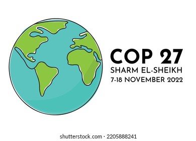 UN Climate Change Conference 2022 UNFCCC COP 27 vector banner design with planet outline color icon. International climat change summit poster.