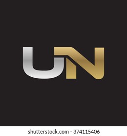 UN company linked letter logo golden silver black background