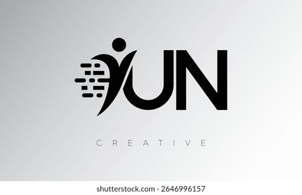 UN Creative Digital Monogram Logo - Design de marca de letra futurista apresentando forma humana, movimento de pixel e estilo técnico mínimo para identidade de marca inovadora