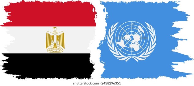 UN and Egypt grunge flags connection, vector