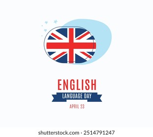 Dia da Língua Inglesa da ONU. Banner dia 23 de abril de língua inglesa com bonito ícone livros com bandeira do Reino Unido e texto escrito em suas cores. Tornando o inglês uma língua universal sem barreiras para se comunicar