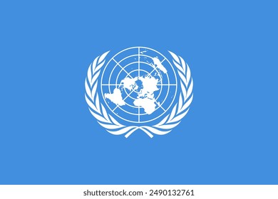 UN Flag with Isolated white symbol on a blue background. The official emblem of the UN. Vector Illustration of Flag of the United Nations on blue background.