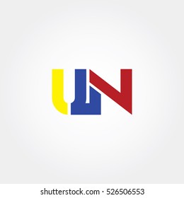 UN flat initial letter logo combining yellow, blue and red