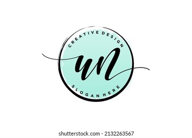 UN handwriting logo with circle template vector signature, wedding, fashion, floral and botanical with creative template.