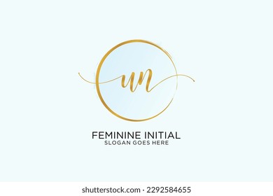 UN handwriting logo with circle template vector signature, wedding, fashion, floral and botanical with creative template.