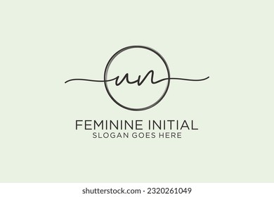 UN handwriting logo with circle template vector logo of initial signature, wedding, fashion, floral and botanical with creative template.