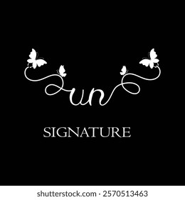 UN Handwritten initial letter, UN simple signature vector logo with butterfly shape variation, beauty, photography letter logo design. U N