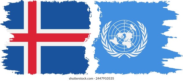 UN and Iceland grunge flags connection, vector