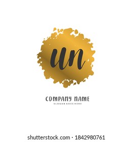UN Initial handwriting and signature logo design with circle. Beautiful design handwritten logo for fashion, team, wedding, luxury logo.