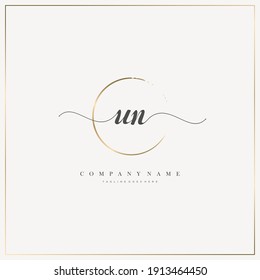 UN Initial Letter handwriting logo hand drawn template vector, logo for beauty, cosmetics, wedding, fashion and business