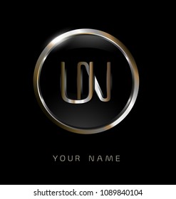 UN initial letters with circle elegant logo golden silver black background