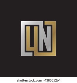 UN initial letters looping linked square elegant logo golden silver black background