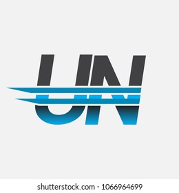 UN initial logo company name colored black and blue, Simple and Modern Logo Design.