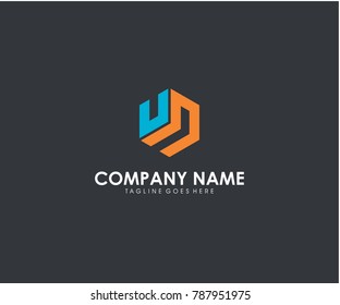 UN initial modern hexagon symbol icon letter logo brand company design vector EPS 10