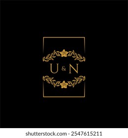 Decoração do monograma inicial da ONU para o logotipo do casamento com a linha quadrada criativa