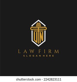 UN initial monogram logo for lawfirm with pillar in creative polygon design