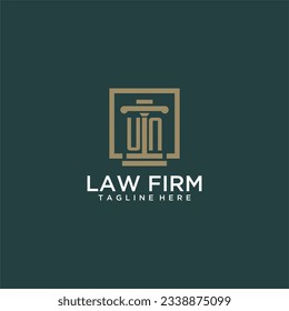 UN initial monogram logo for lawfirm with pillar design in creative square