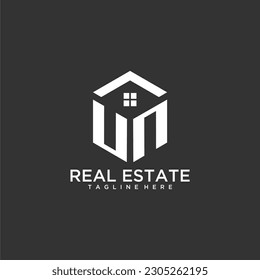 UN initial monogram logo for real estate with polygon shape creative design