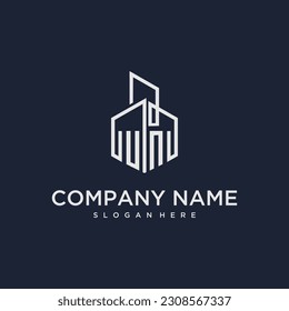 UN initial monogram logo for real estate with building style