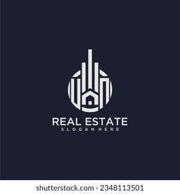 UN initial monogram logo for real estate with creative circle design vector