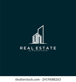 UN initial monogram logo real estate with building style design vector