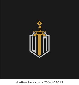 Monograma inicial da ONU para imagem em estilo escudo e espada