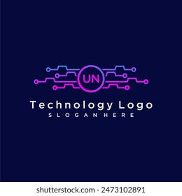 UN initial monogram for technology logo with circle style design