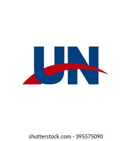UN initial overlapping swoosh letter logo blue red