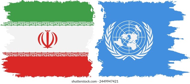 UN and Iran grunge flags connection, vector