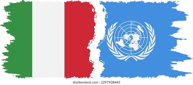 UN and Italy grunge flags connection, vector