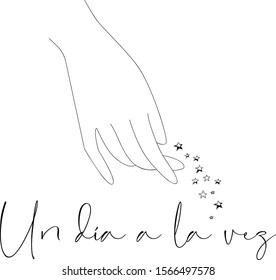 "Un día a la vez" Inspirational and motivational spanish quote on white background that means "one day at a time". vector conceptual illustration. Personal growth