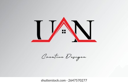UN Letter House Logo - Monograma imobiliário criativo com ícone de telhado e forma de casa para propriedade, arquitetura e marca moderna

